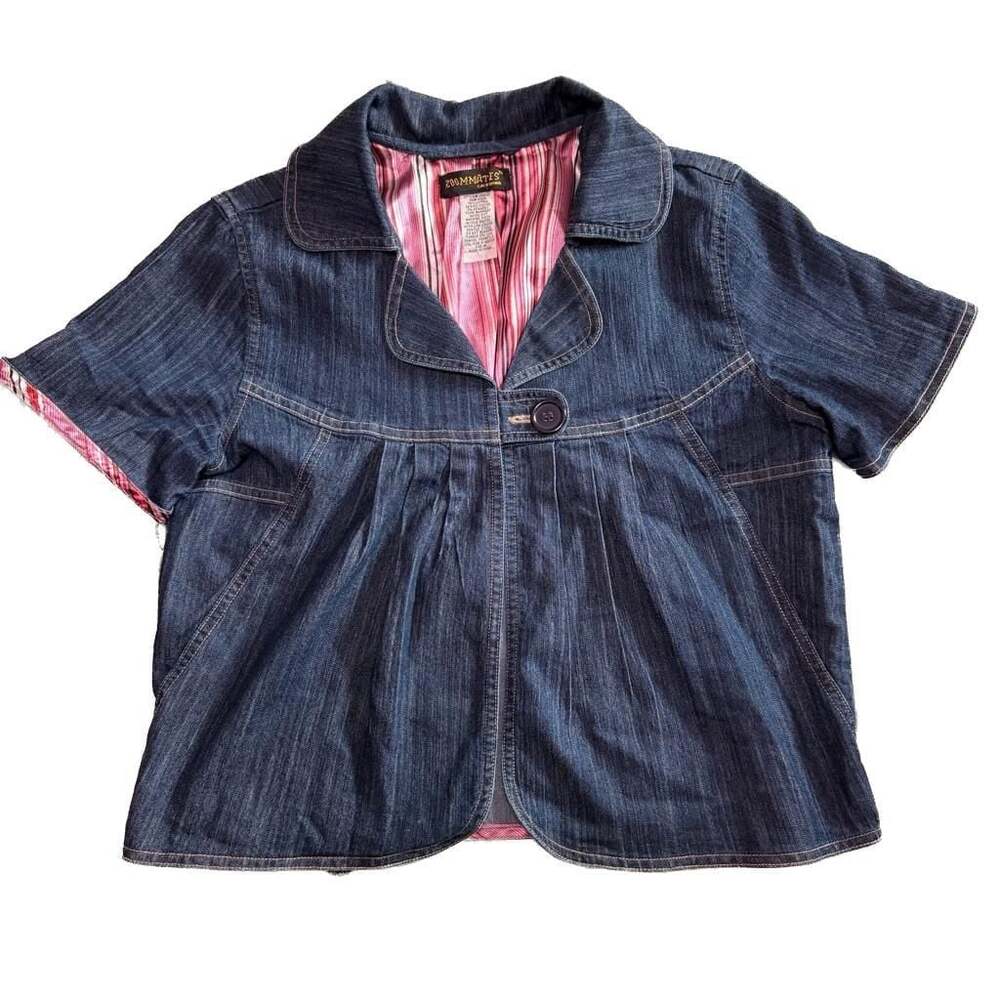 Cropped Denim Jacket Womens Short Sleeve Babydoll Blue Jean Top